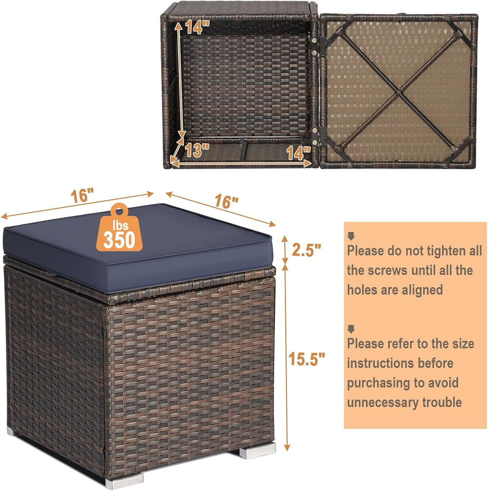 RELAX4LIFE 2-Piece Wicker Outdoor Storage Ottoman Set