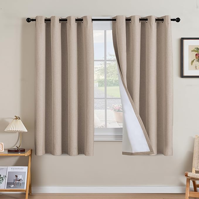 H.VERSAILTEX Linen Curtains 100% Blackout Curtains for Bedroom 63 inch Long F...