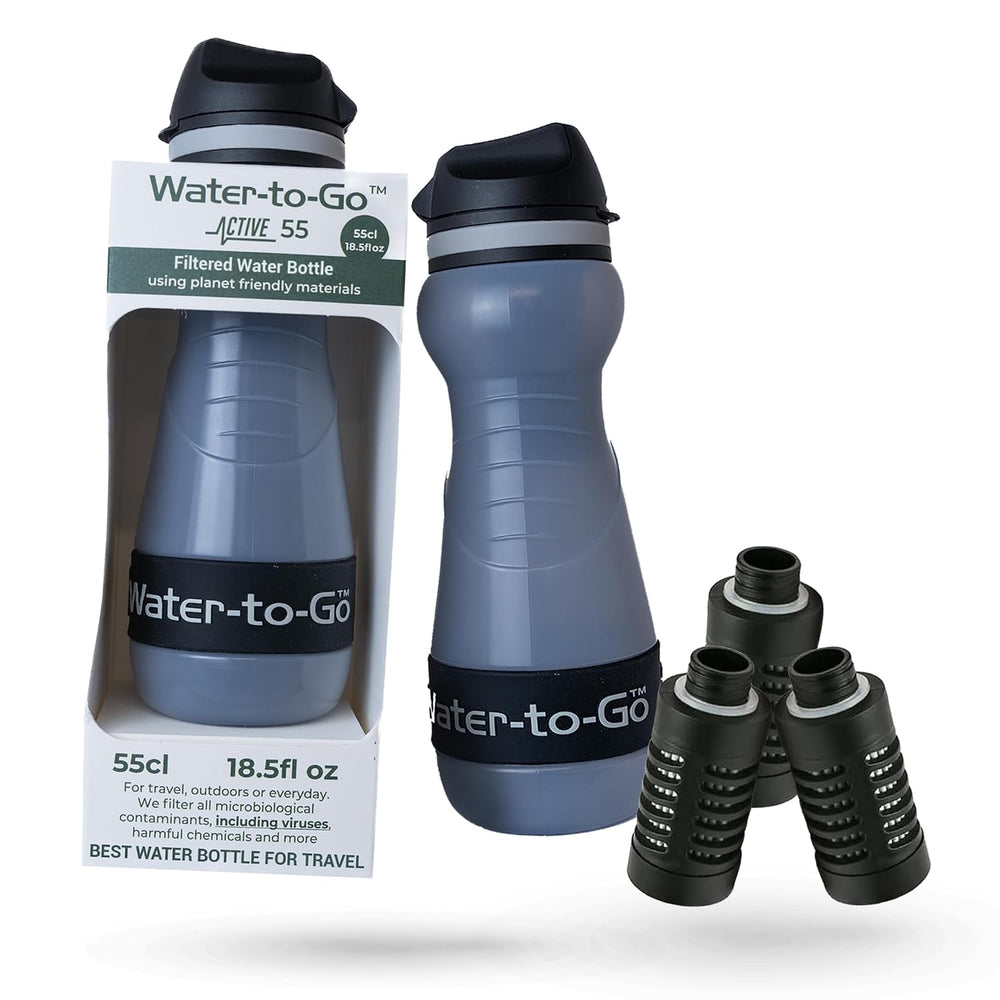 Water-to-Go Water Purifier Bottle for Hiking, 18.5oz Value Bundle
