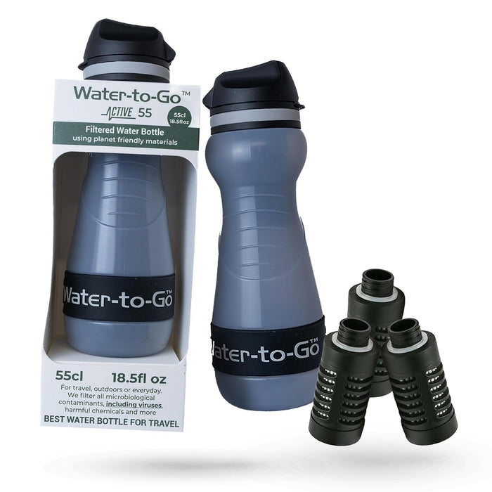 Water-to-Go Water Purifier Bottle for Hiking, 18.5oz Value Bundle