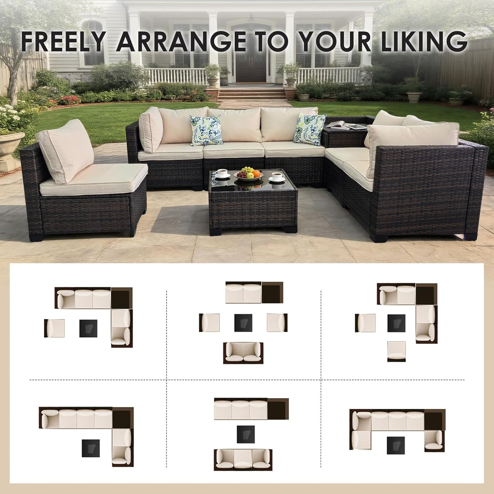 8 Pieces Patio Furniture Set with Storage, Outdoor Sectional Sofas