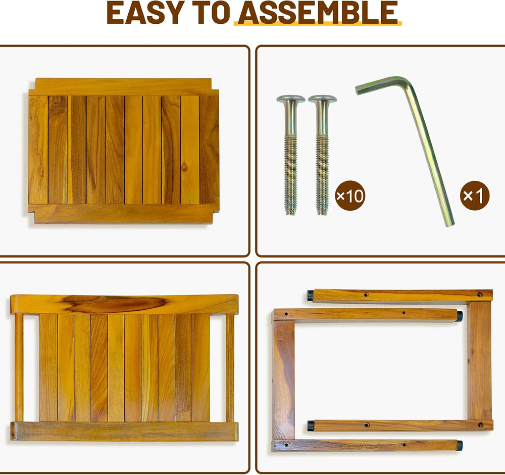 20" Premium Teak Shower Bench with Shelf & Handle, Solid Teak Shower...