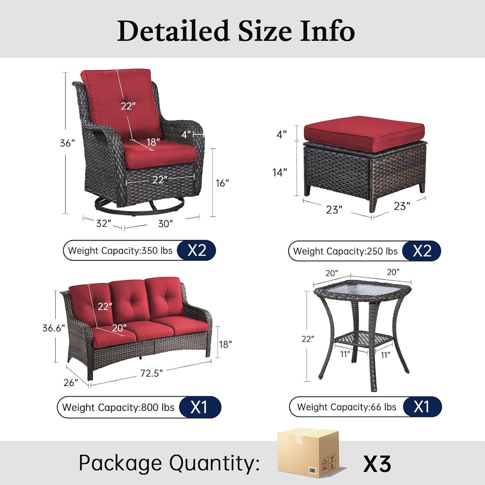 6 Piece Patio Furniture Set with Ottoman - All Weather Patio Conversation Set...