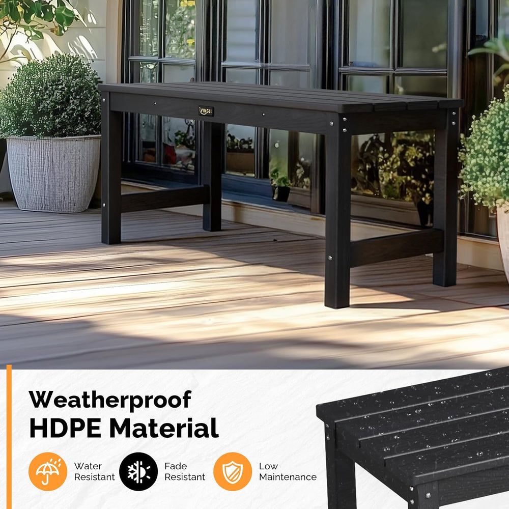 VINGLI 40in Outdoor HDPE Bench, Weatherproof Porch Bench with Wood Grain Text...