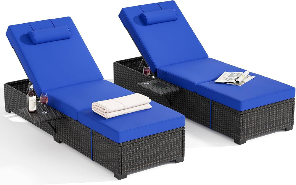Garvee 2-Pack Adjustable Chaise Lounge Chairs with Side Table, 5-Position PE ...