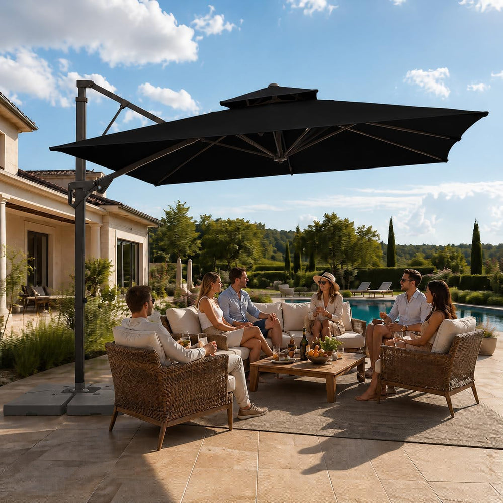 JEAREY 9x9 ft 2-Tier Cantilever Patio Umbrella, Outdoor Offset Umbrella