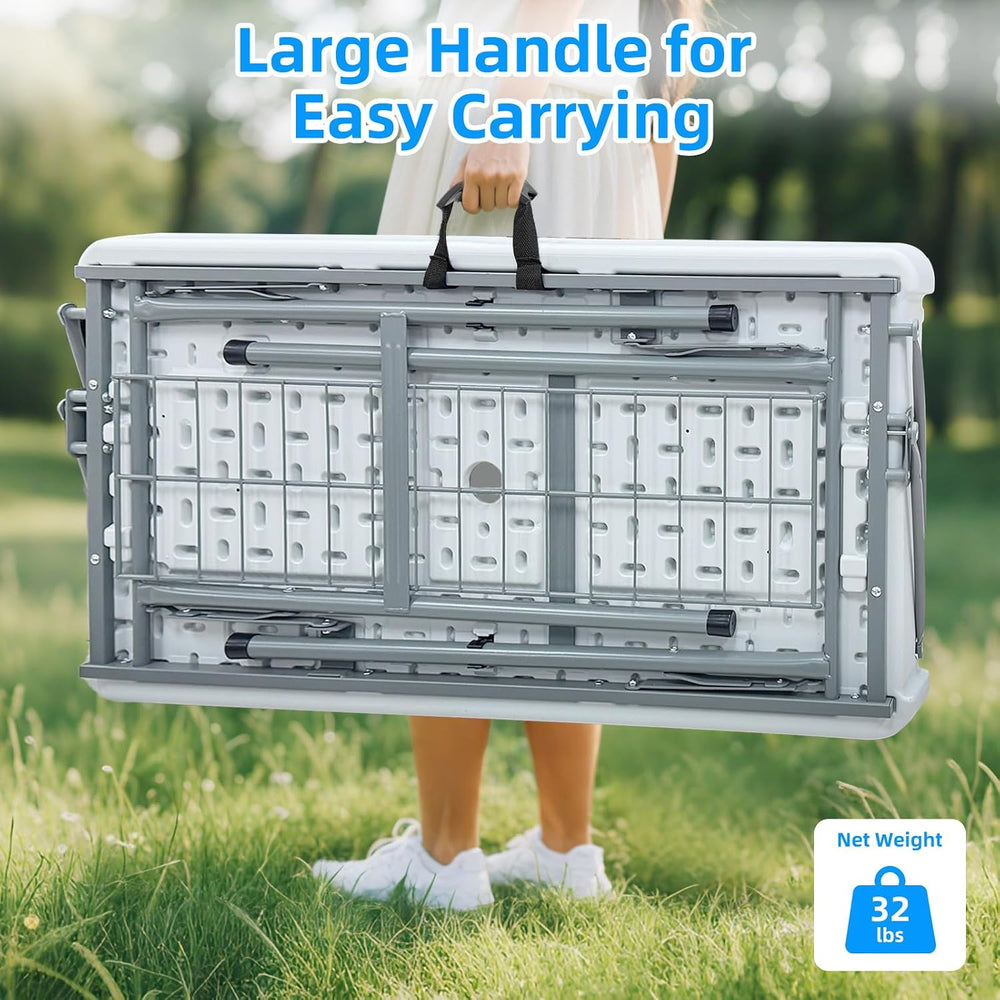Ice Cooler Folding Table,Double-Layer Party Chilling Table with Drain and Det...