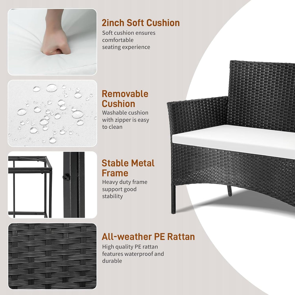 Outvita 4 Pieces Patio Furniture Set, Rattan Conversation Sets, Black