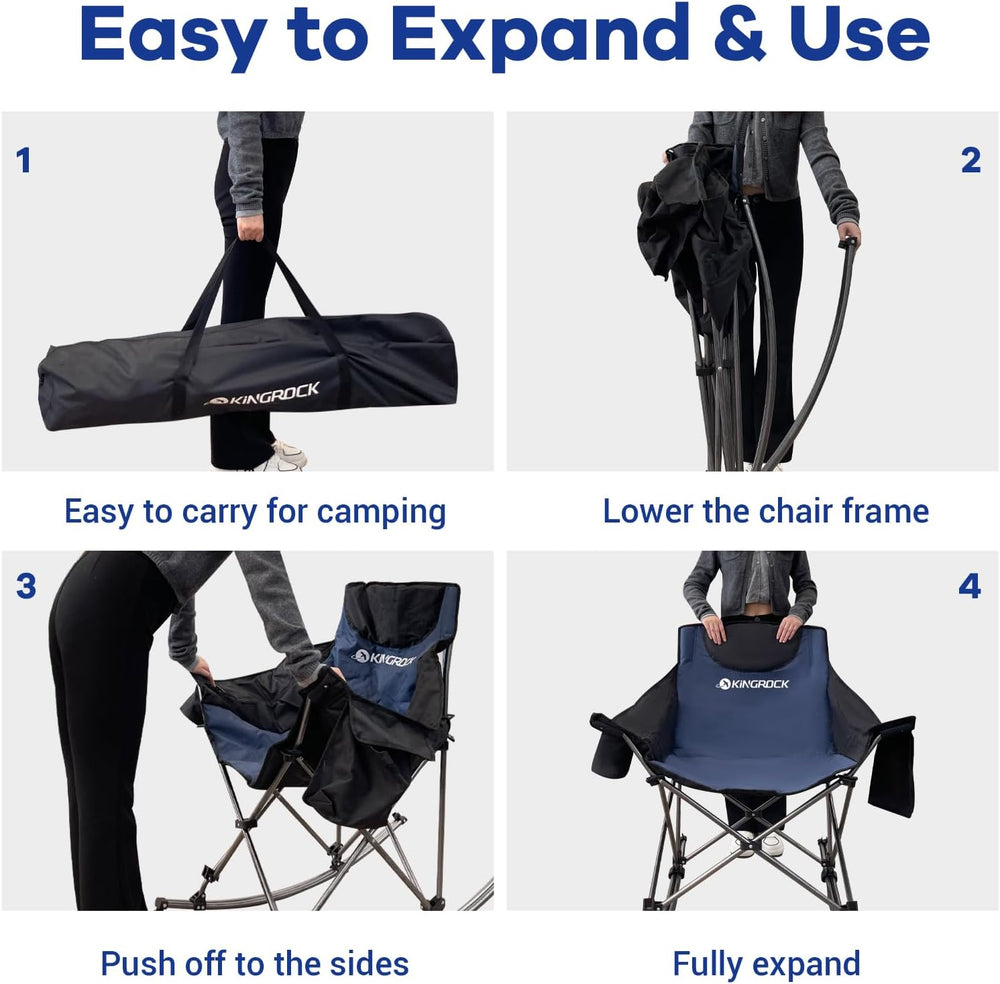 Oversized Rocking Camping Chair with Headrest and Carry Bag, 260LBS Capacity ...