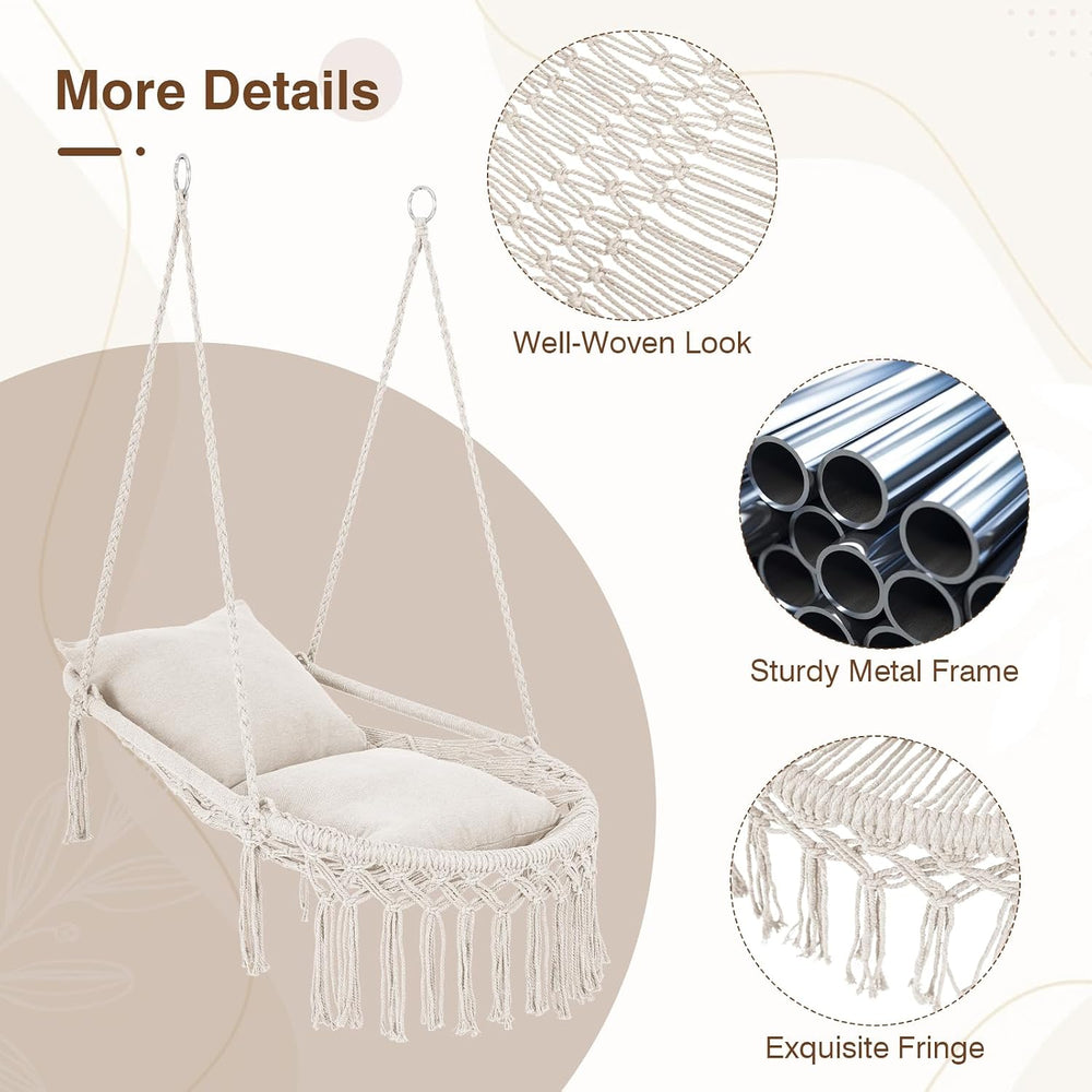 Happygrill Macrame Swing Chair with 2 Removable Cushions