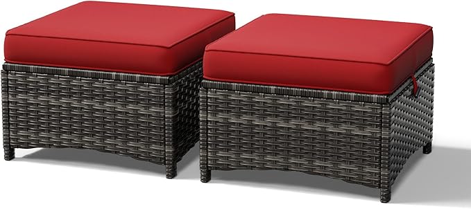 Joyside Outdoor Ottoman Set of 2, Patio Large Ottoman Foot Rest with Thickene...