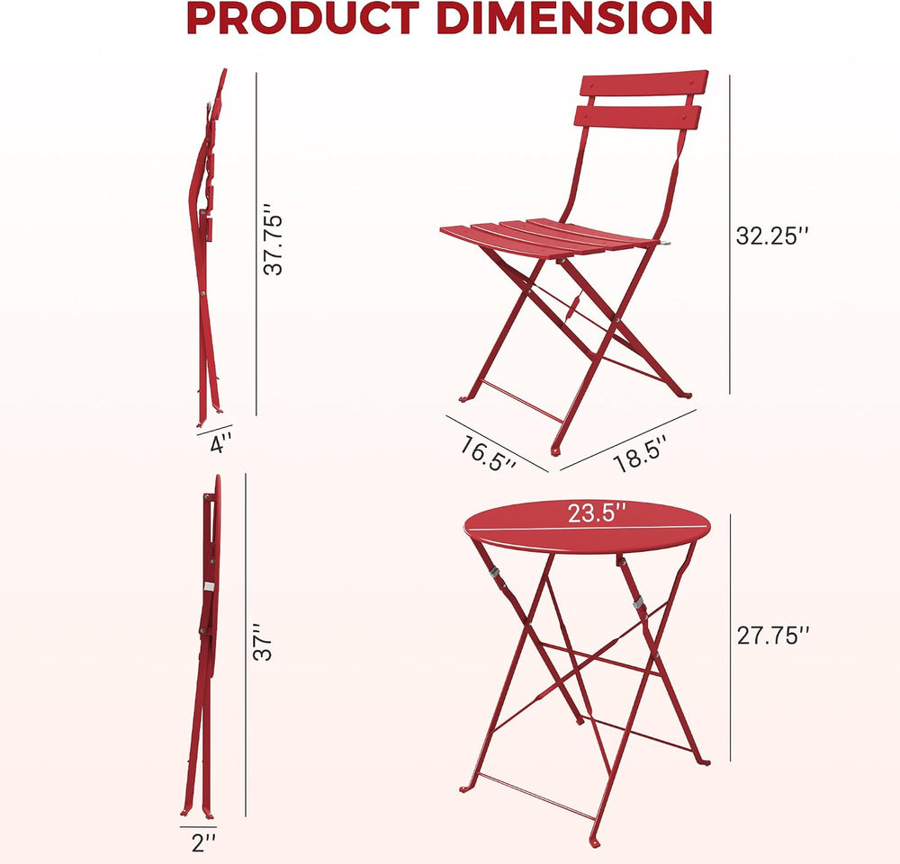 Grand patio 3-Piece Folding Patio Bistro Set Outdoor for Porch Balcony, Red