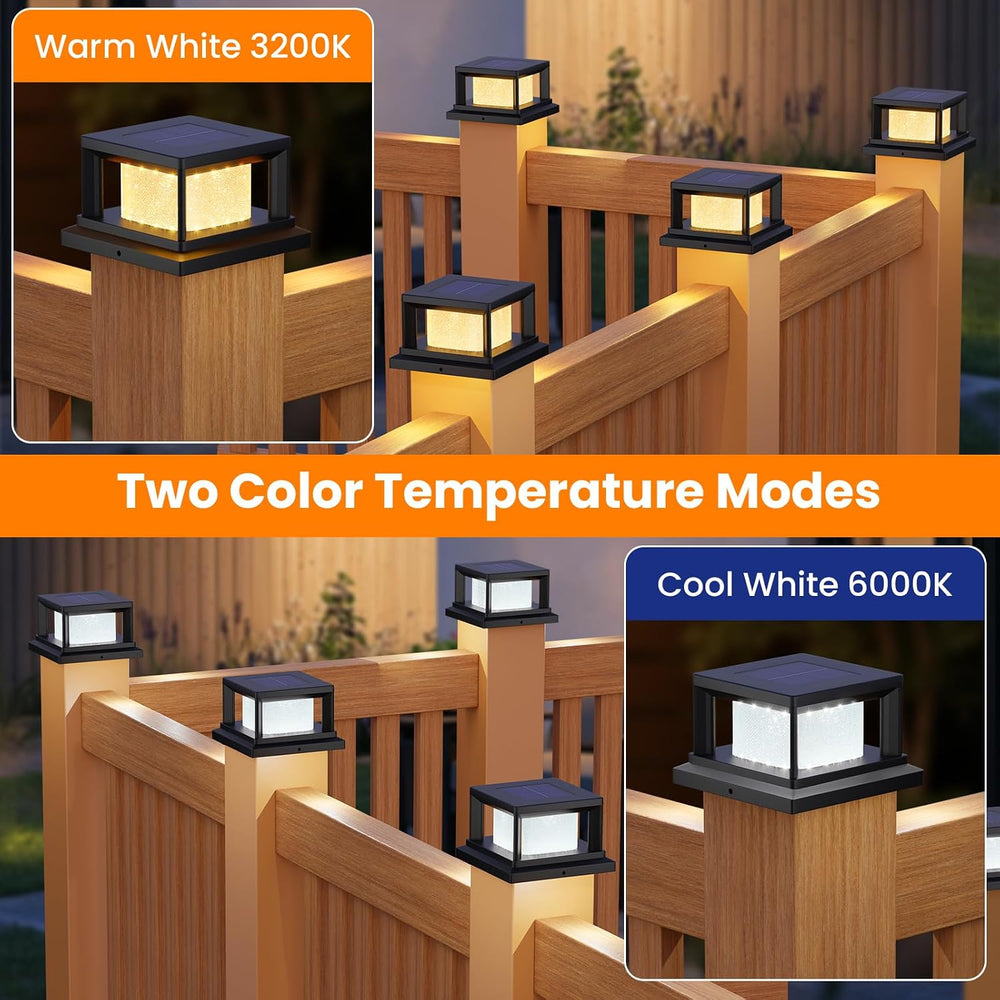 Mlambert 8 Pack 4x4 Solar Post Light, 2 Modes Wooden Vinyl Fence Cap, Black