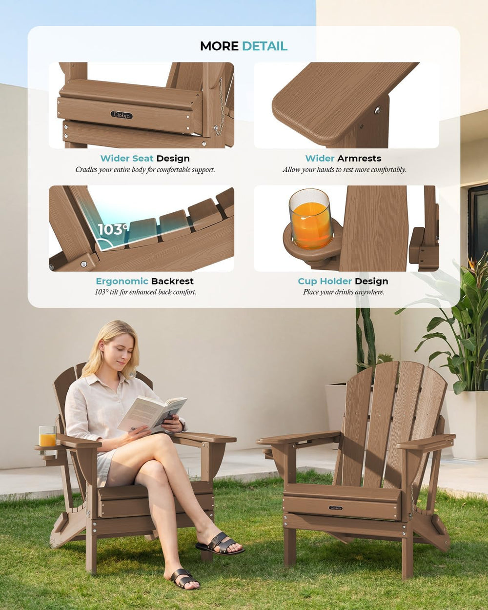 Folding Adirondack Chair Wood Texture, Patio Adirondack Chair Weather Resista...