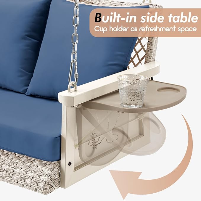 Upgraded Wicker Hanging Porch Swing Heavy Duty 900 LBS 3-Seat Outdoor Patio S...