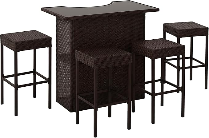 Outsunny 5 Pcs Rattan Wicker Bar Set, High Top Outdoor Table and Chairs, Bar ...