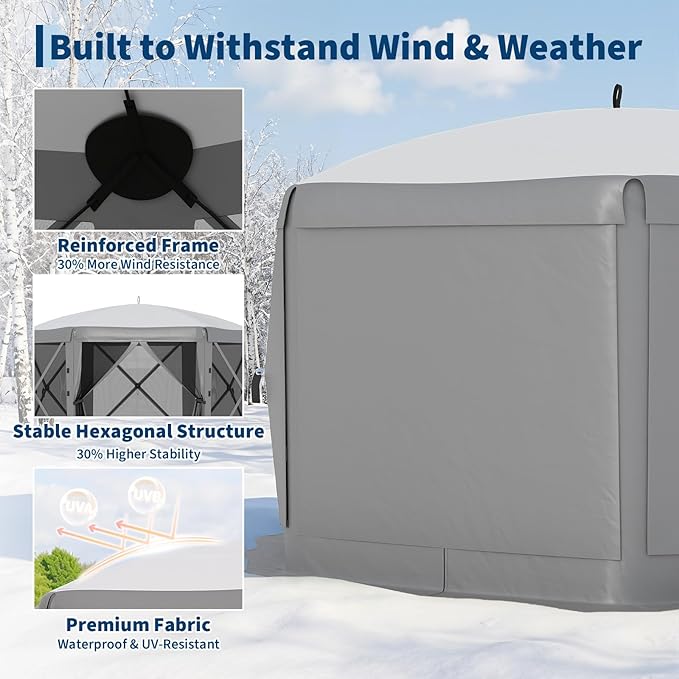 13x13FT 6-Sided Pop Up Gazebo Tent，One-Push Setup Canopy Tent with Removable ...