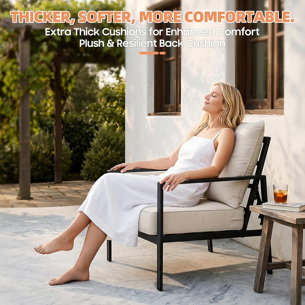 6 Inch Thick Outdoor Chair Cushions Set of 2, Waterproof, Beige