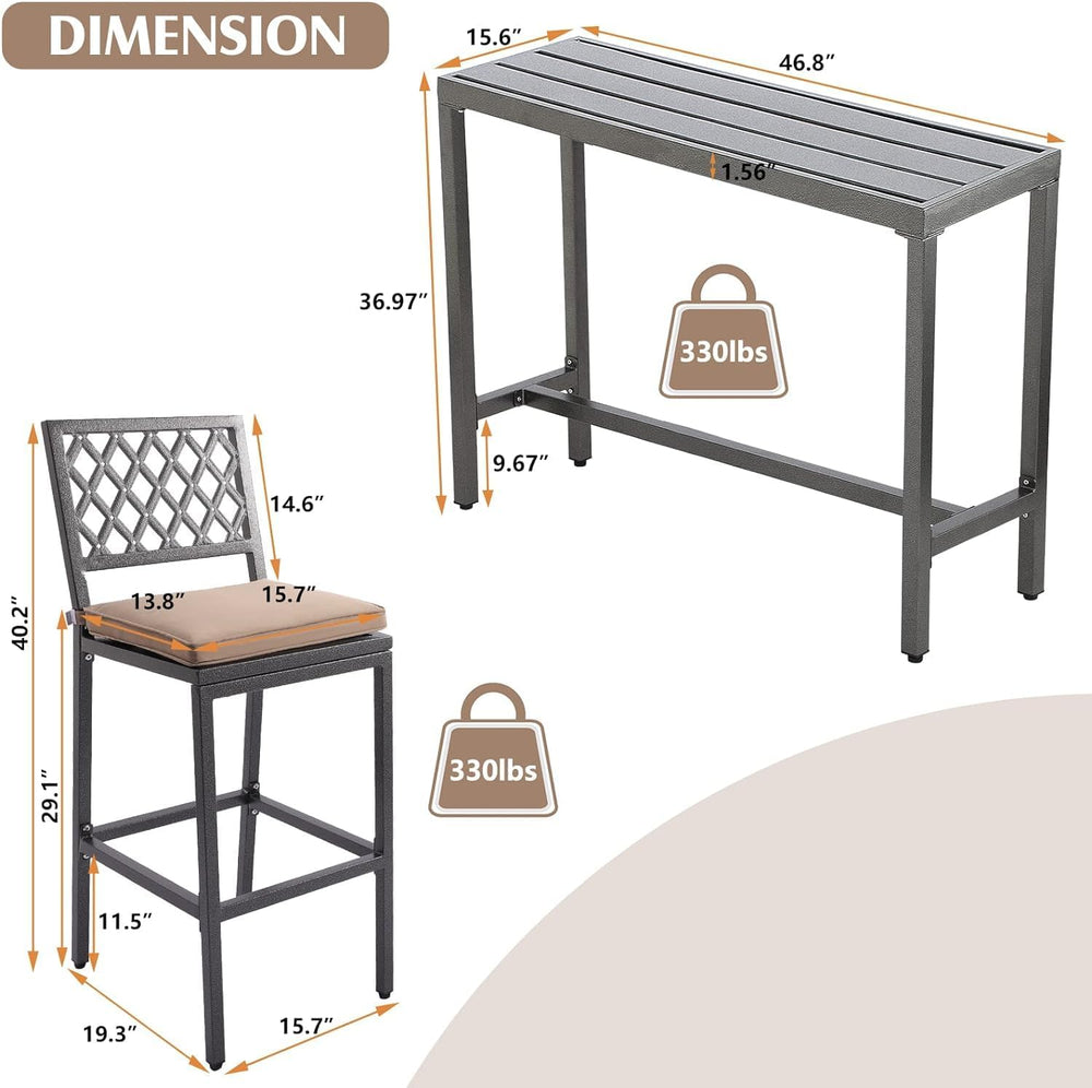 Outdoor Bar Chairs and Table, Metal Outdoor Bar Set, 3 Piece Patio Bar Table ...