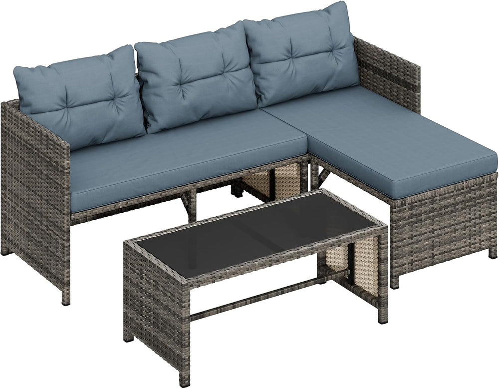 Shintenchi 3 Pieces Patio Furniture Set,Outdoor Sectional Sofa,Blue-Gray