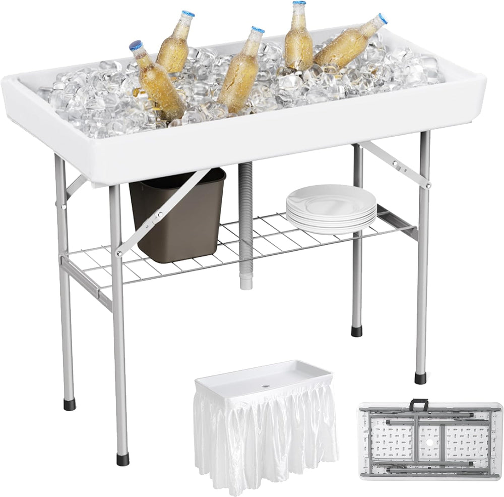 Allpop 4 Foot Folding Ice Cooler Table with Matching Skirt, Portable Patio Ta...