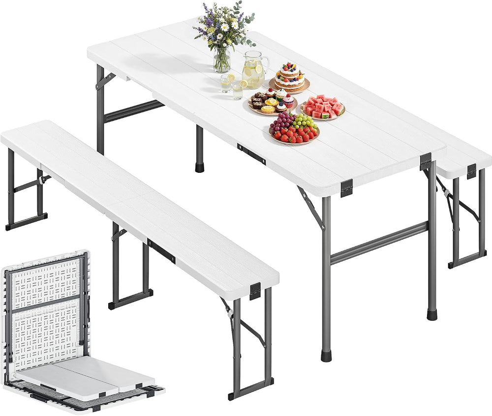 DWVO 6ft Folding Picnic Table with Benches, Portable Picnic Table Set