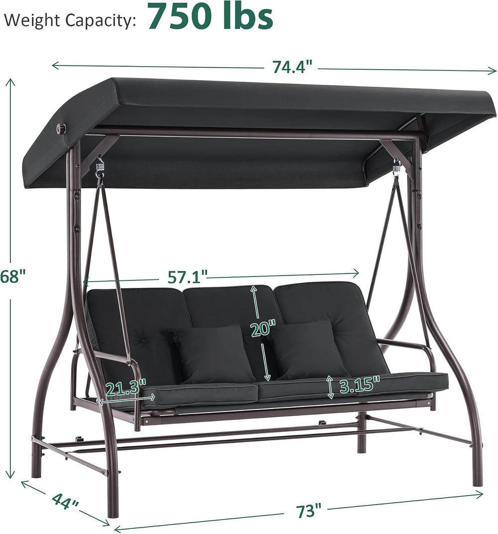MCombo 3-Seat Outdoor Patio Swing Chair, 2-in-1 Convertible Porch Swing Glide...