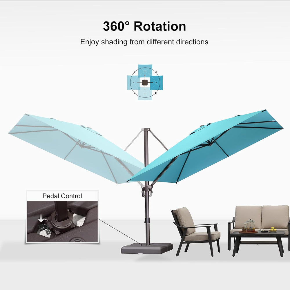 PURPLE LEAF Cantilever Umbrella 10' X 10' Bronze 5 Level Tilt, Turquoise