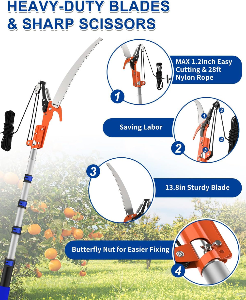 26FT Reach Pole Saw, Telescoping Tree Trimmer with 5-20FT Extension Pole, Sha...