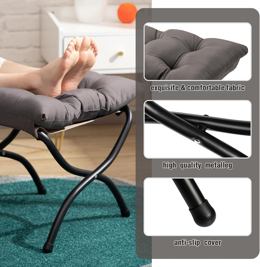 HollyHOME 15"(H) Folding Footrest Stool, Upholstered Small Foldable Otto...