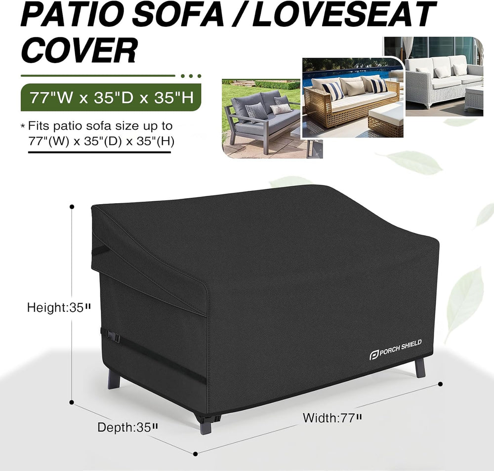 Porch Shield Waterproof Outdoor Sofa Cover 77W x 35D x 35H inch, Black