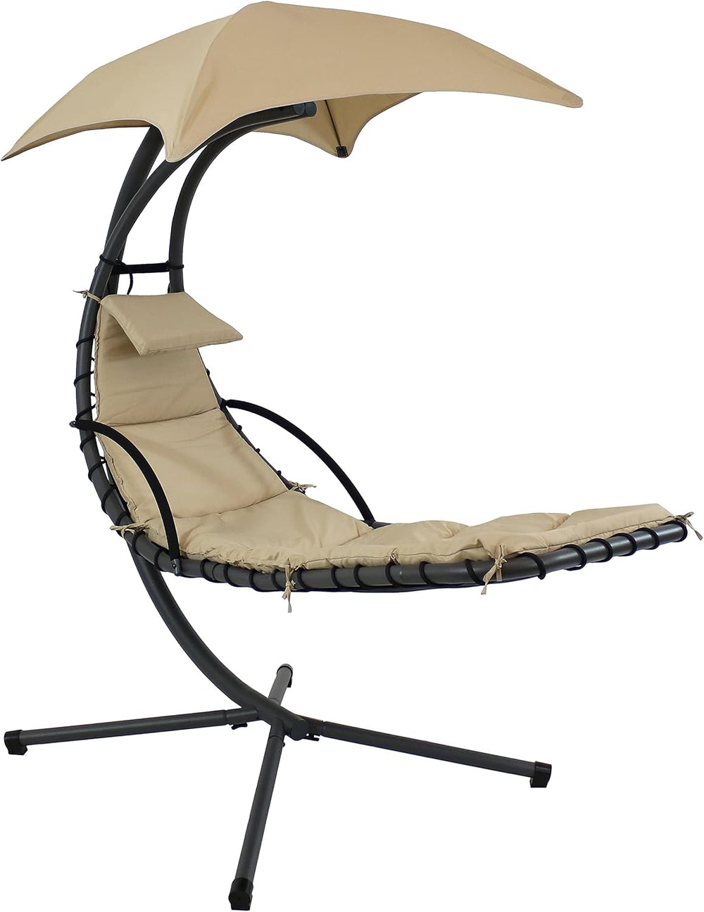 Sunnydaze Floating Chaise Lounger Swing Chair with Umbrella Canopy - Curved S...