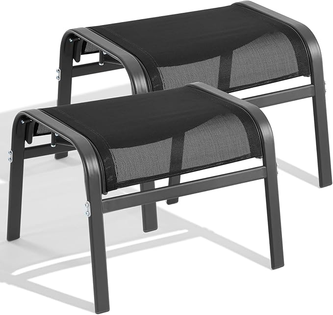 ONBRILL Outdoor Ottoman Foot Rest Set of 2, Textilene Fabric Outdoor Footstoo...
