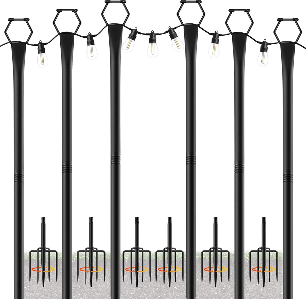 6 Pack String Light Poles for Outside, 10Ft Light Poles for Outdoor String Li...