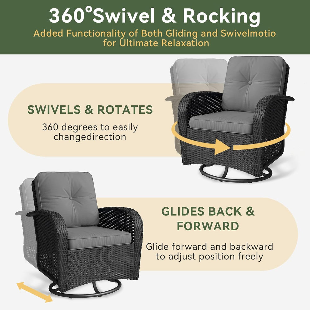 Aoxun 3 Pieces Patio Furniture Set, Patio Swivel Rocker Chairs Set of 2, Wick...