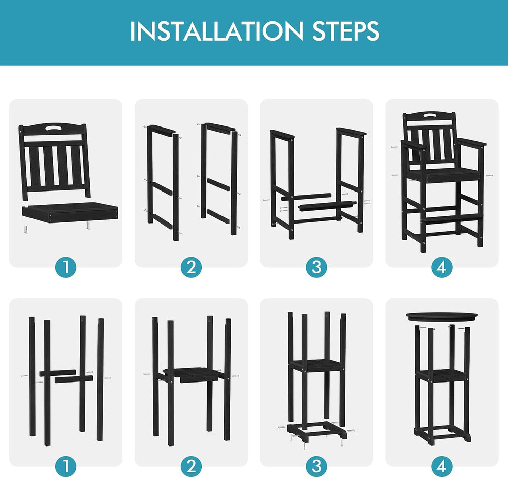 Ciokea Outdoor High Top Bar Set of 3, Space-Saving Bistro Table and Chairs, A...