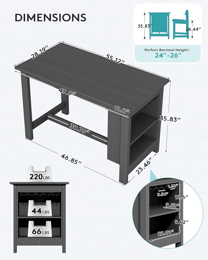 SERWALL Outdoor Bar Table, All Weather HDPE 36" Counter Height Dining Ta...