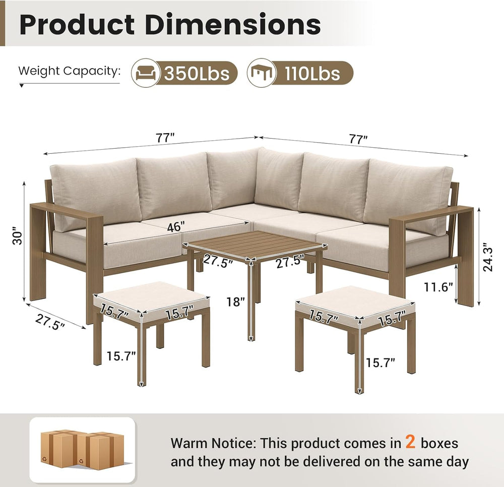 UDPATIO Outdoor Patio Furniture Set L-Shaped Couch with 2 Ottoman, 8-Piece