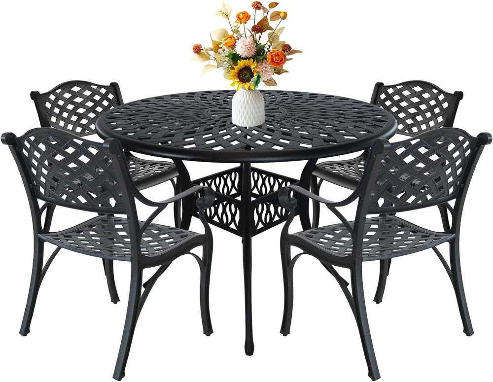 5 Piece Cast Aluminum Outdoor Dining Set, Outdoor Table and Chairs Set of 4, ...