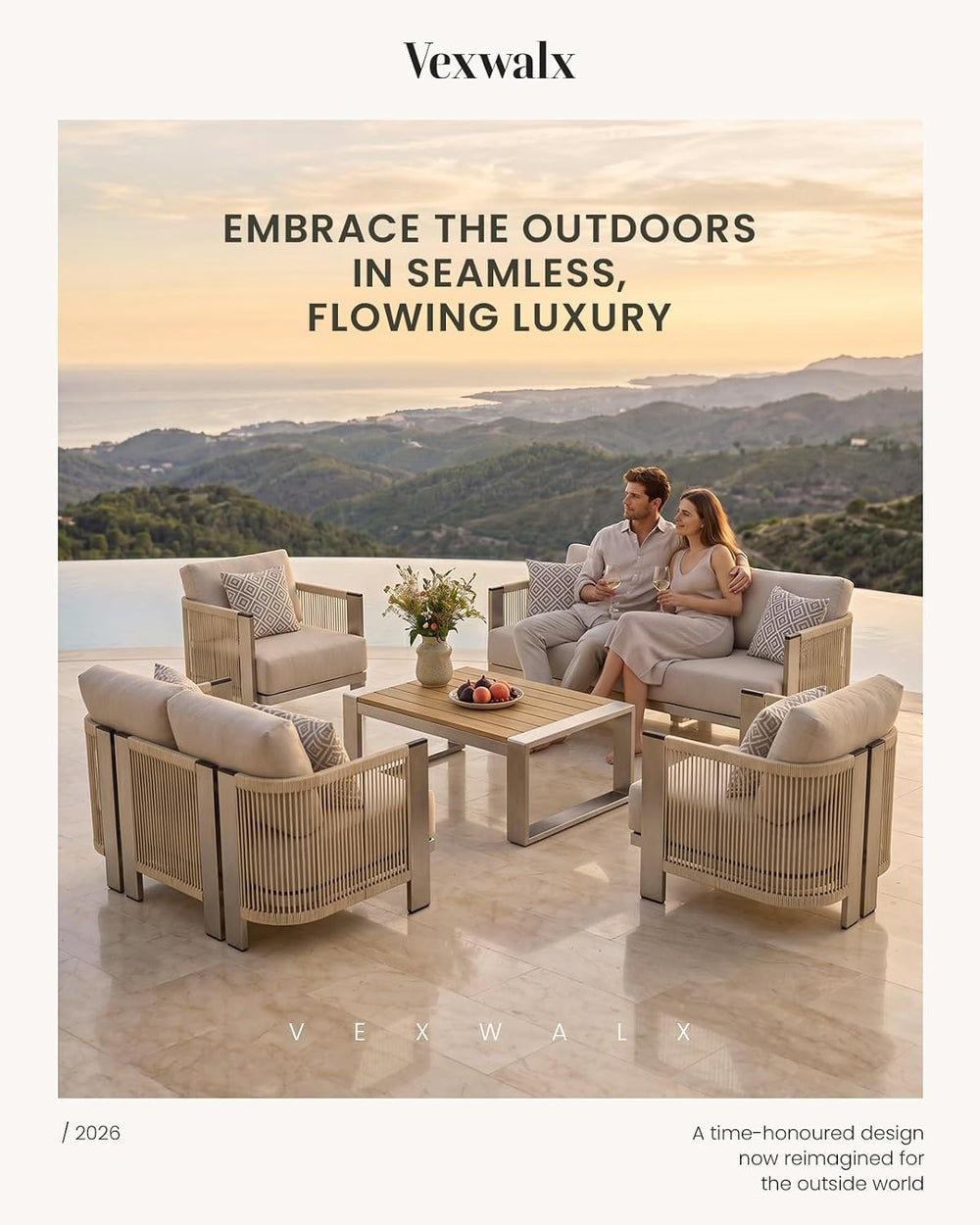 Luxury Patio Furniture Set, 5-Piece Curved Outdoor Furnitrue Set with Weather...