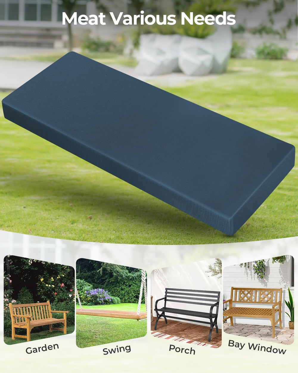 Outdoor Waterproof Bench Cushions, Comfortable Cushion For Patio Porch Swing ...