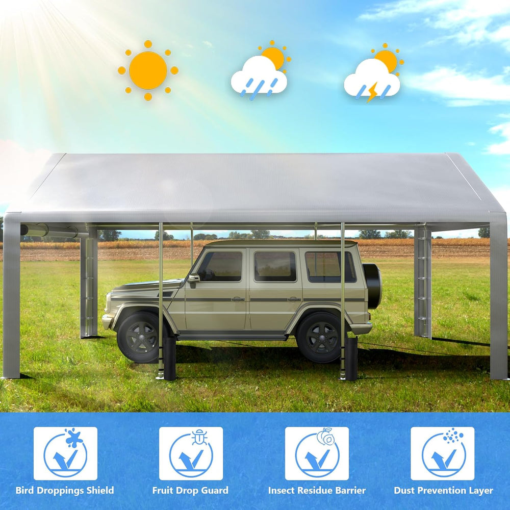 Jocoevol Carport 13x21 FT Enclosed Carport with Roll-up Windows, Removable Si...