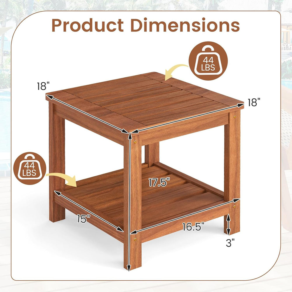 HAPPYGRILL 2-Tier Outdoor Wood Side Table with Storage Shelf, Patio Wooden En...