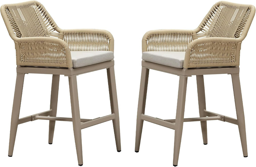 PURPLE LEAF 24" Outdoor Bar Stools Set of 2 All Weather Rattan, Champagne