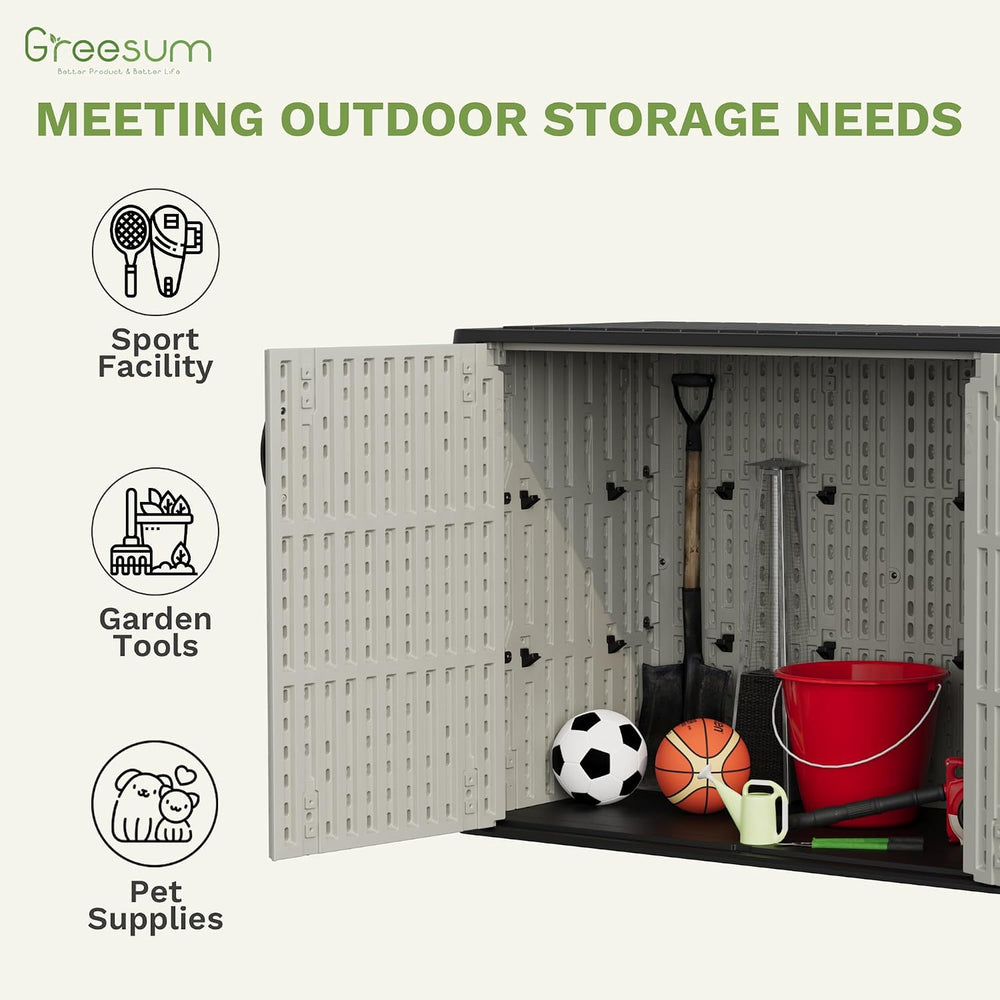 Greesum 26 Cuft Outdoor Storage Box with Lockable Doors, Beige