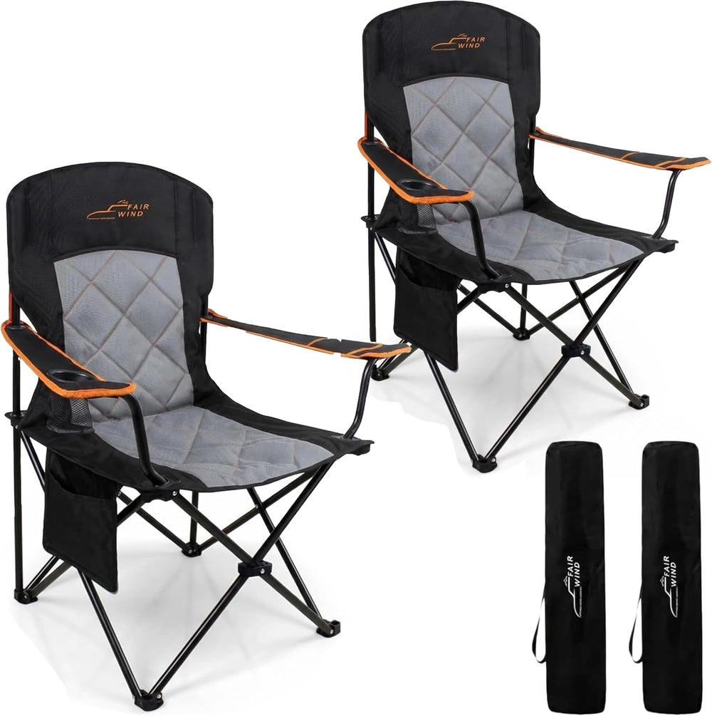FAIR WIND 2-Pack Padded Oversized Camping Chairs with Lumbar Support