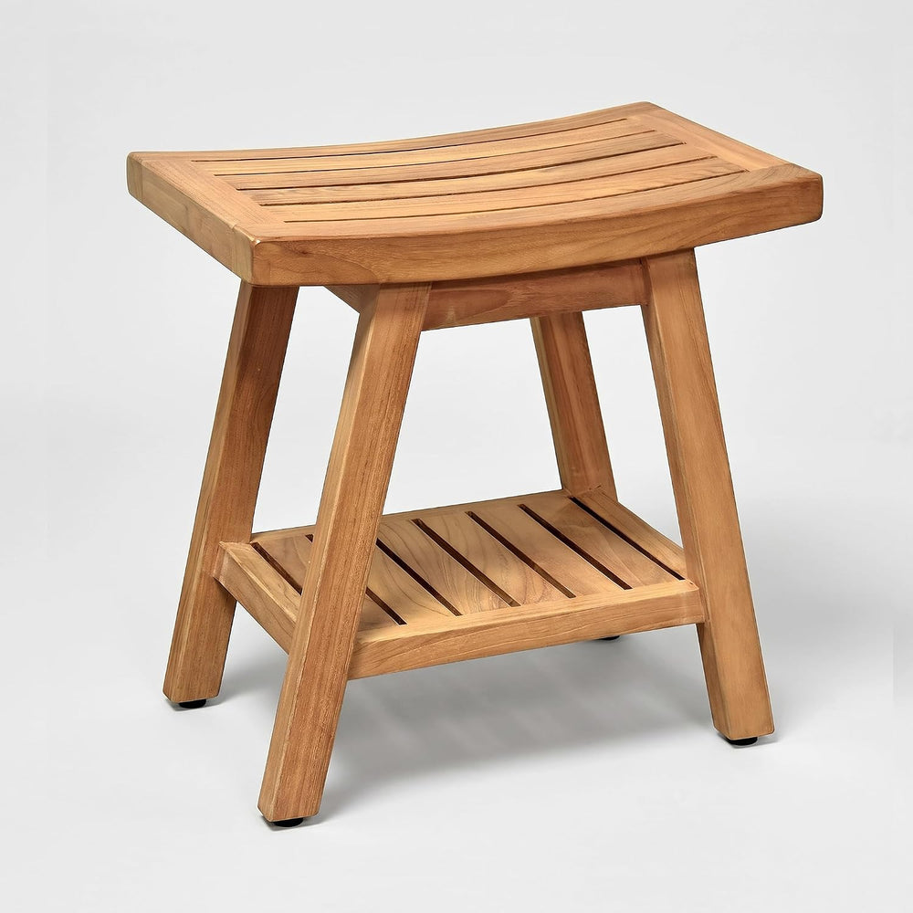 Asta SpaTeak Saba Solid Teak Indoor Outdoor Shower/Bath/Spa Bench with Bottom...