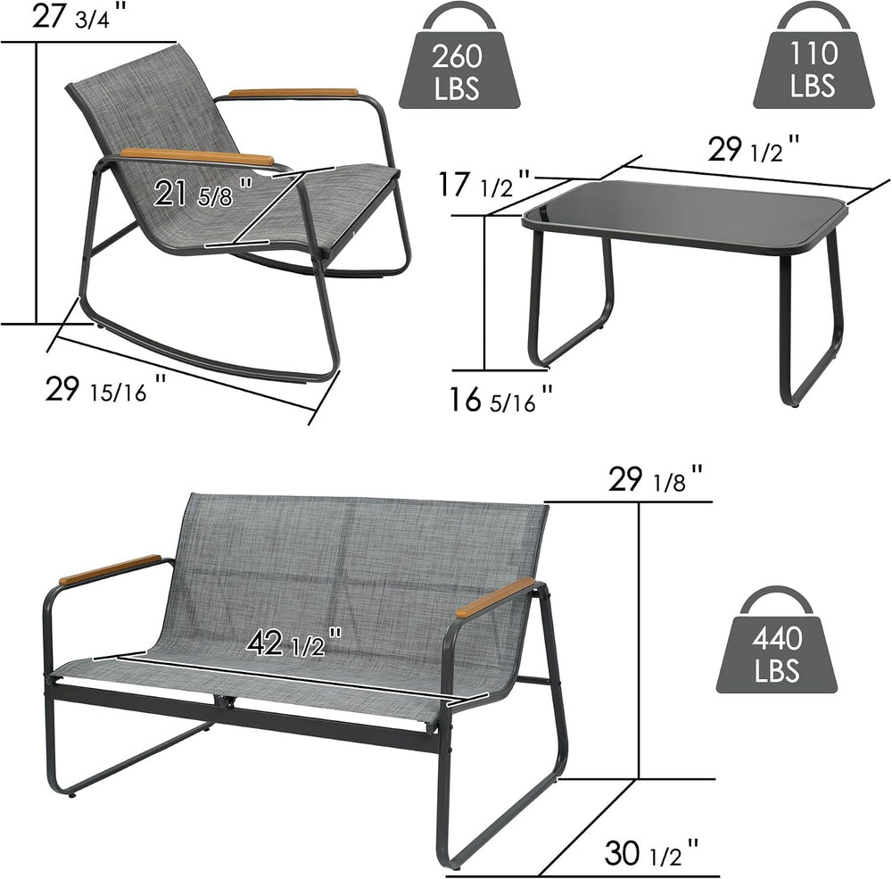 Kozyard 4-Piece Outdoor Patio Furniture Set with Textilene Chairs