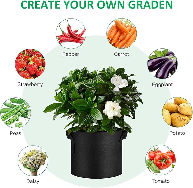 12-Pack 30 Gallon Thickened Non-Woven Grow Bags, Aeration Fabric Pots with Ha...