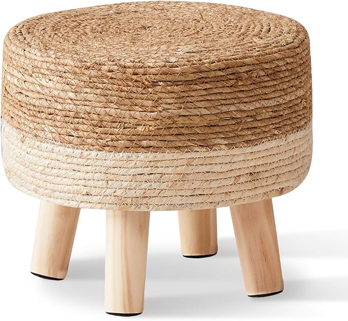 Cpintltr Foot Stool Natural Seagrass Hand Weave Poufs Round Ottoman for Couch...
